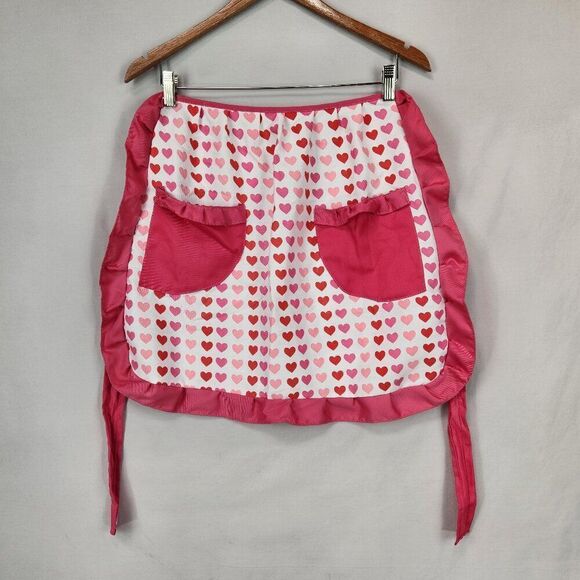 Pink Hearts and Ruffles Half Apron Pockets Cooking Kitchen Valentines Baking - Picture 1 of 5
